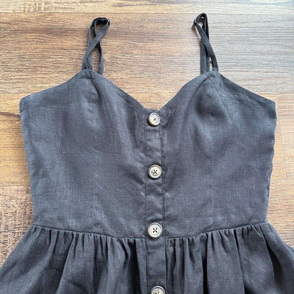 Reformation Finn chic Black linen classic minimalist Button-Down Dress 6 - Picture 4 of 11